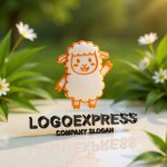 画像12: 可愛い笑顔と手を振る羊のロゴ (12)