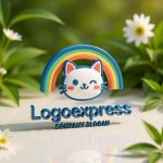 画像12: ウインクする猫とパステル虹のかわいいロゴ (12)