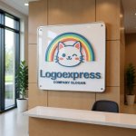 画像13: ウインクする猫とパステル虹のかわいいロゴ (13)