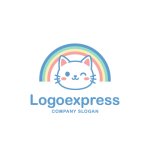 画像1: ウインクする猫とパステル虹のかわいいロゴ (1)