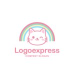 画像3: ウインクする猫とパステル虹のかわいいロゴ (3)