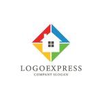 画像1: カラフルな家と四方への発展ロゴ (1)