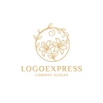 画像1: ユリの花と蔓の優雅な黄金ロゴ (1)