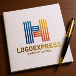 画像6: H字のラインとグラデーションのテクノロジーロゴ (6)