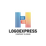 画像1: H字のラインとグラデーションのテクノロジーロゴ (1)