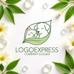 画像9: 葉に包まれた犬と猫の優しいロゴ (9)
