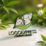 画像12: 葉に包まれた犬と猫の優しいロゴ (12)