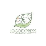 画像1: 葉に包まれた犬と猫の優しいロゴ (1)