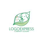 画像3: 葉に包まれた犬と猫の優しいロゴ (3)