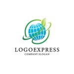 画像1: 地球と葉っぱのグローバルエコロゴ (1)