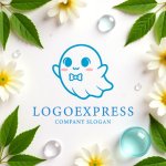 画像9: 蝶ネクタイをした可愛いお化けのロゴ (9)