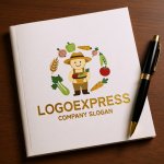 画像6: 笑顔の農夫と豊作を祝うオーガニックロゴ (6)