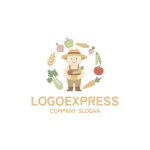 画像1: 笑顔の農夫と豊作を祝うオーガニックロゴ (1)