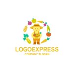 画像3: 笑顔の農夫と豊作を祝うオーガニックロゴ (3)