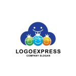 画像1: 王冠を被った子供たちの楽しい雲ロゴ (1)