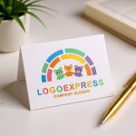 画像16: 仲良し動物とカラフルな虹の可愛いロゴ (16)