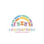 画像1: 仲良し動物とカラフルな虹の可愛いロゴ (1)