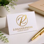 画像16: 優雅な筆記体Rの黄金サークルロゴ (16)