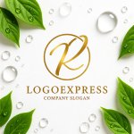 画像9: 優雅な筆記体Rの黄金サークルロゴ (9)