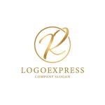 画像1: 優雅な筆記体Rの黄金サークルロゴ (1)