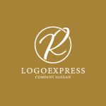 画像4: 優雅な筆記体Rの黄金サークルロゴ (4)