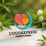 画像12: 寄り添うハートと三日月が包む、愛情と癒しのロゴ (12)