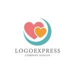 画像1: 寄り添うハートと三日月が包む、愛情と癒しのロゴ (1)