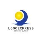 画像1: 太陽と月が水面に映る幻想的なロゴ (1)