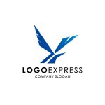 画像1: 青いYの形をした鳥が飛ぶダイナミックなロゴ (1)
