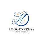 画像1: 筆記体の青い「H」と円、星のロゴ (1)