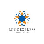 画像1: 青とオレンジ色の幾何学的な星と円のロゴ (1)