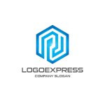 画像1: 青い六角形とPRのスタイリッシュなロゴ (1)