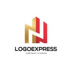 画像1: ダイナミックな建物のロゴ赤と金のNN建物のロゴ (1)