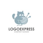 画像1: 手編みの温もり、毛糸と猫のロゴ (1)