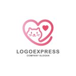 画像1: 猫とハートのかわいいロゴ (1)