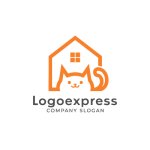 画像1: かわいい猫と家のロゴ (1)