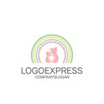 画像1: 虹と猫の親子のかわいいロゴ (1)