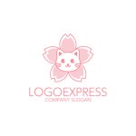画像1: 桜と猫のかわいいロゴ (1)