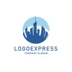 画像1: 都市と円が織りなす未来の街並みロゴ (1)