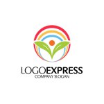 画像1: 虹色の円と葉と人のロゴ (1)