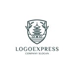 画像1: 寺院と植物のロゴ (1)