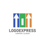 画像1: カラフルなMと矢印とビルのロゴ (1)