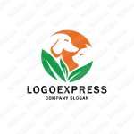 画像1: 仲良しの犬と猫と葉のロゴ (1)