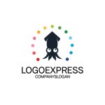 画像1: カラフルなドットとイカのロゴ (1)