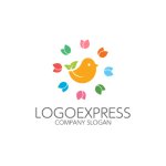 画像1: かわいらしい鳥と花のロゴ (1)