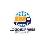 画像1: 地球を駆ける配送トラックのロゴ (1)