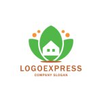 画像1: 緑の葉っぱと家のロゴ (1)