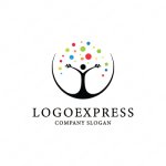 画像1: 手を広げる人と木をモチーフにしたカラフルで広がりを感じさせるロゴ (1)