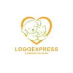 画像1: ハートの中で寄り添う犬と猫の優しいロゴ (1)