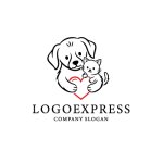 画像1: ハートを抱きしめる犬と猫のロゴ (1)